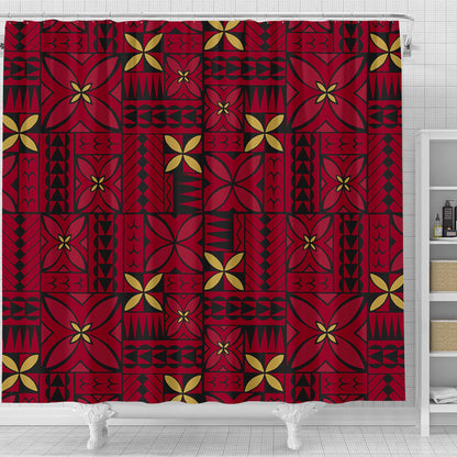 Samoa Shower Curtain Siapo Design Tribal Pattern Red