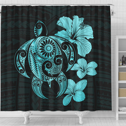Hawaii Shower Curtain Hibiscus Plumeria Mix Polynesian Turtle