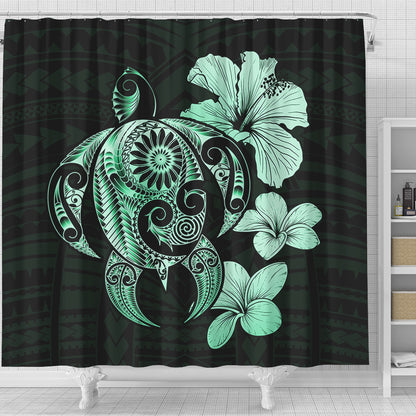 Hawaii Shower Curtain Hibiscus Plumeria Mix Polynesian Turtle