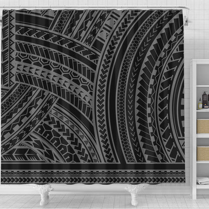 Hawaii Shower Curtain Polynesia Pattern Gray