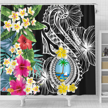 Guam Shower Curtain Summer Plumeria Tribal Tattoo