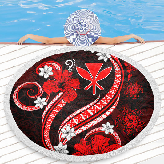 Hawaii Beach Blanket Kanaka Maoli Hibiscus Turtle Ocean Pacific Red Style