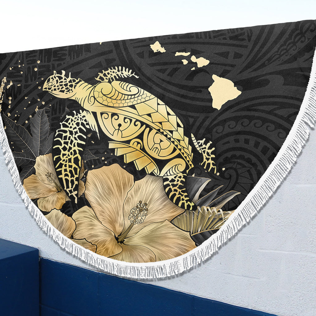 Hawaii Beach Blanket Turtle Hibiscus Gold