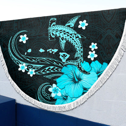 Hawaii Beach Blanket Kanaka Map And Shark Tribal Tattoo Turquoise