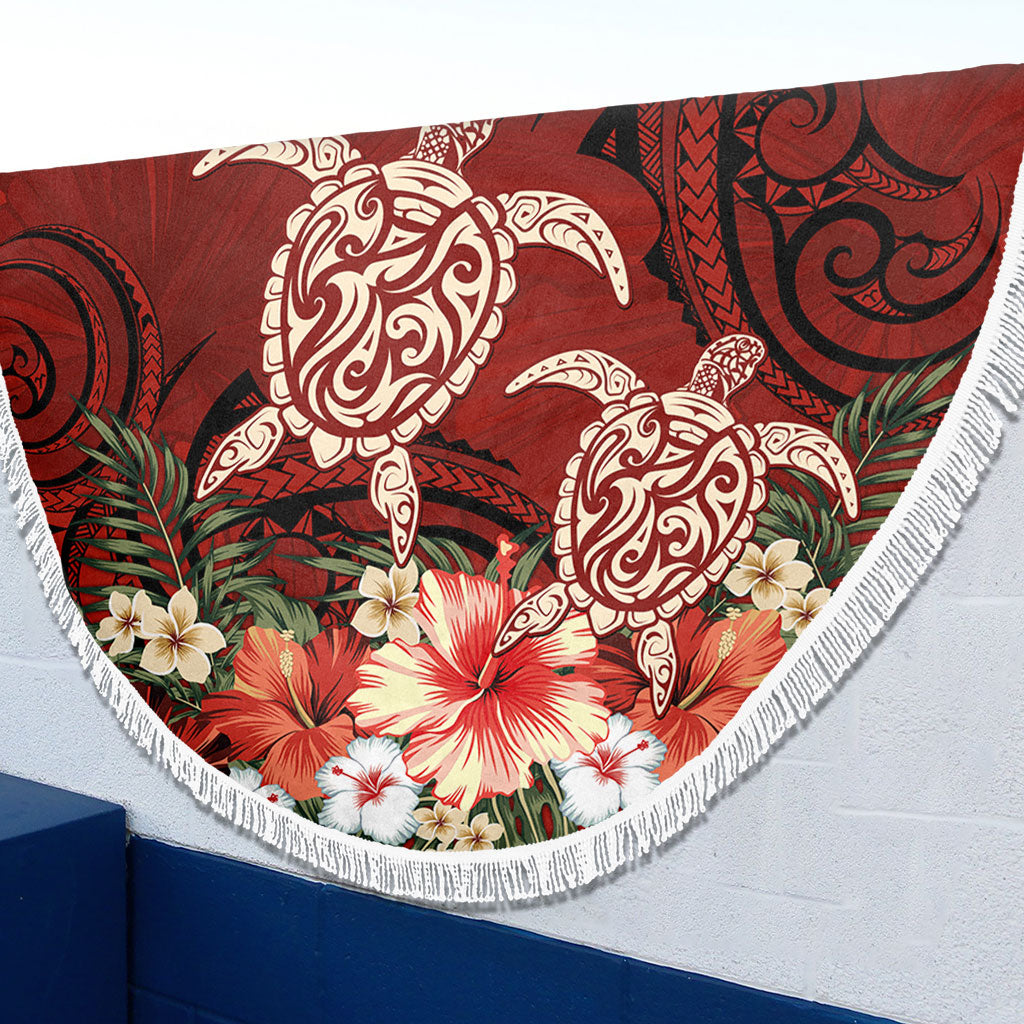Hawaii Beach Blanket Polynesia Turtle Drawing Tropical Flower