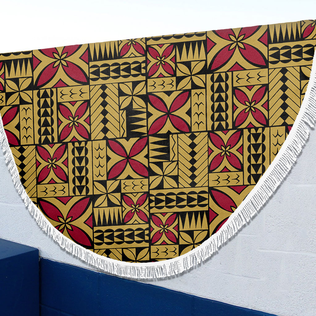 Samoa Beach Blanket Siapo Design Tribal Pattern Yellow