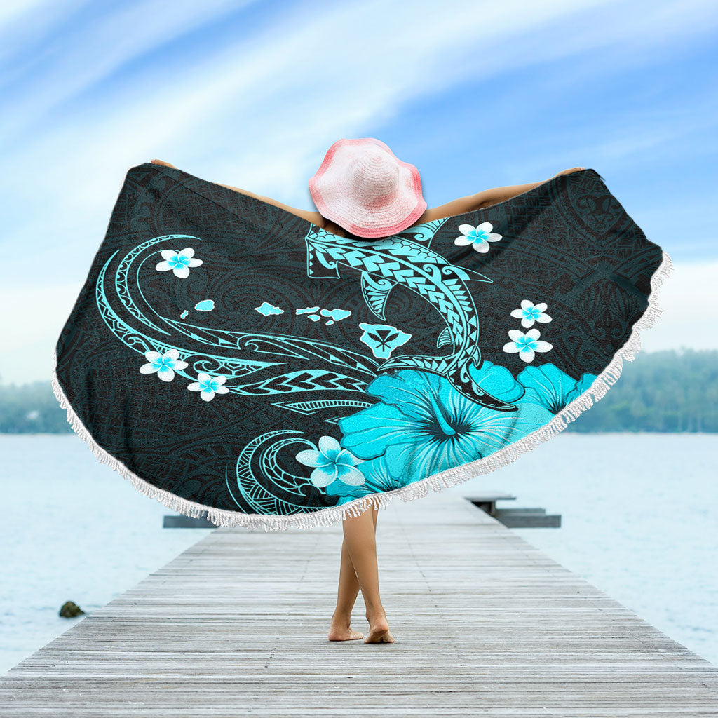 Hawaii Beach Blanket Kanaka Map And Shark Tribal Tattoo Turquoise