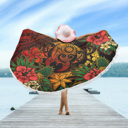 Hawaii Beach Blanket Tribal Polynesia Sea Turtle Design Pacific Dream