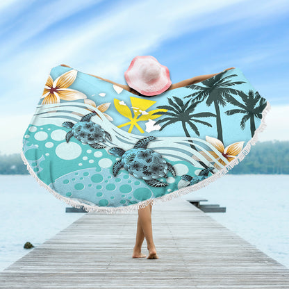 Hawaii Beach Blanket Kanaka Maoli Turte Blue Hibiscus
