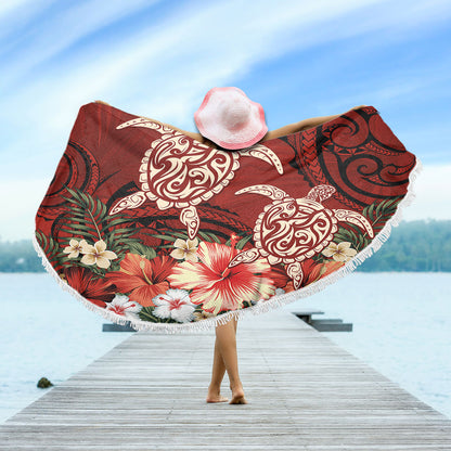 Hawaii Beach Blanket Polynesia Turtle Drawing Tropical Flower