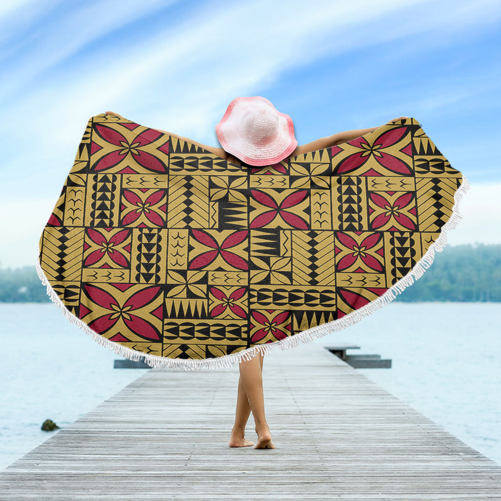Samoa Beach Blanket Siapo Design Tribal Pattern Yellow