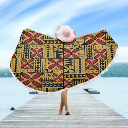 Samoa Beach Blanket Siapo Design Tribal Pattern Yellow