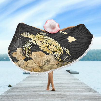 Hawaii Beach Blanket Turtle Hibiscus Gold