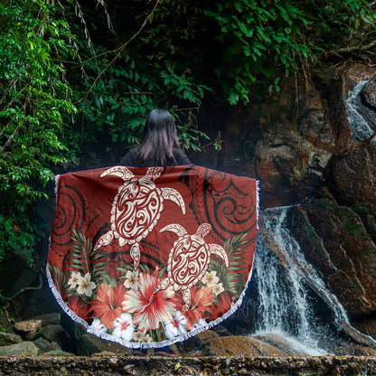 Hawaii Beach Blanket Polynesia Turtle Drawing Tropical Flower