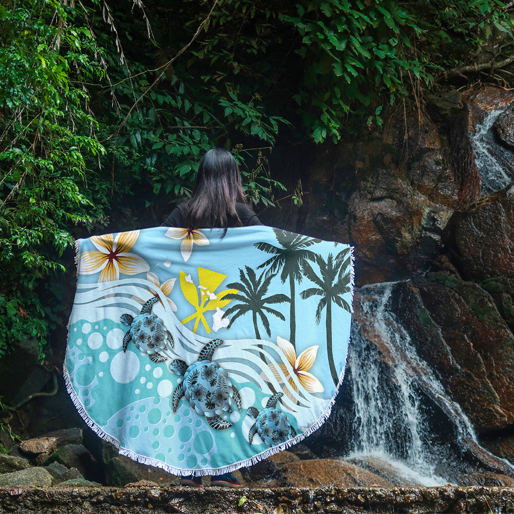Hawaii Beach Blanket Kanaka Maoli Turte Blue Hibiscus