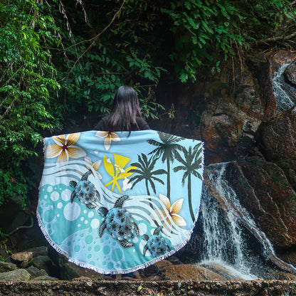 Hawaii Beach Blanket Kanaka Maoli Turte Blue Hibiscus