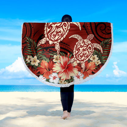 Hawaii Beach Blanket Polynesia Turtle Drawing Tropical Flower
