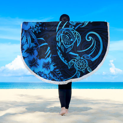 Hawaii Beach Blanket Hibiscus Flower And Map On The Back Turtle