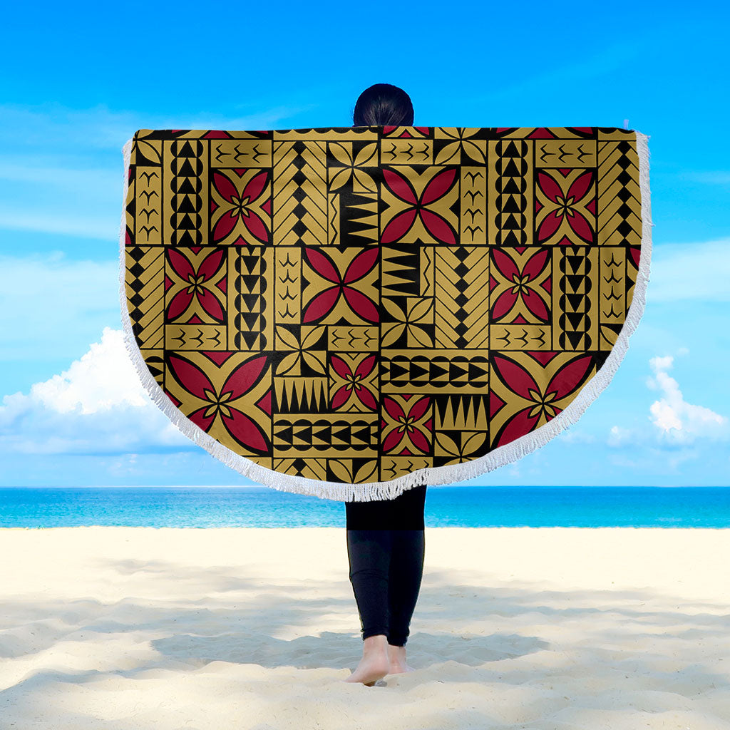 Samoa Beach Blanket Siapo Design Tribal Pattern Yellow