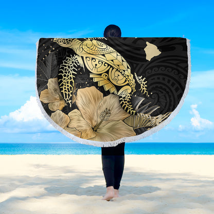 Hawaii Beach Blanket Turtle Hibiscus Gold