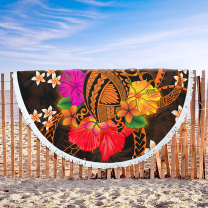 Hawaii Beach Blanket Polynesia Tribal Turtle Tropical Flower