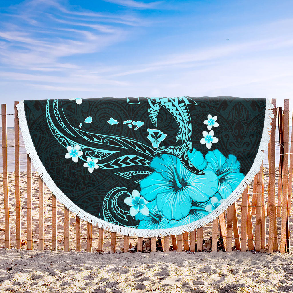 Hawaii Beach Blanket Kanaka Map And Shark Tribal Tattoo Turquoise
