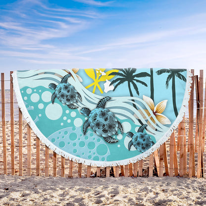 Hawaii Beach Blanket Kanaka Maoli Turte Blue Hibiscus