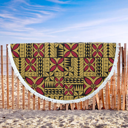 Samoa Beach Blanket Siapo Design Tribal Pattern Yellow