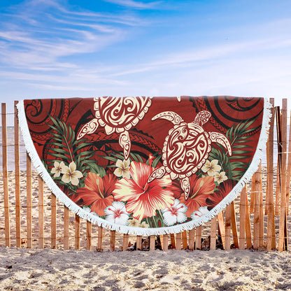 Hawaii Beach Blanket Polynesia Turtle Drawing Tropical Flower