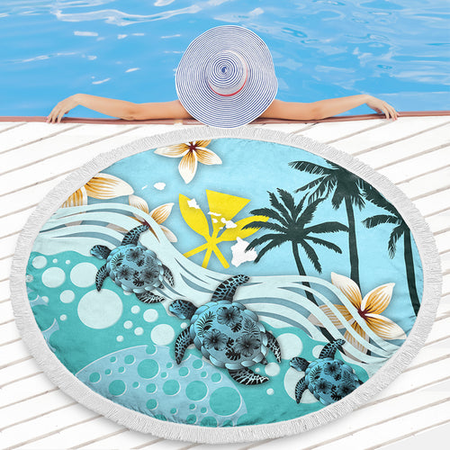 Hawaii Beach Blanket Kanaka Maoli Turte Blue Hibiscus