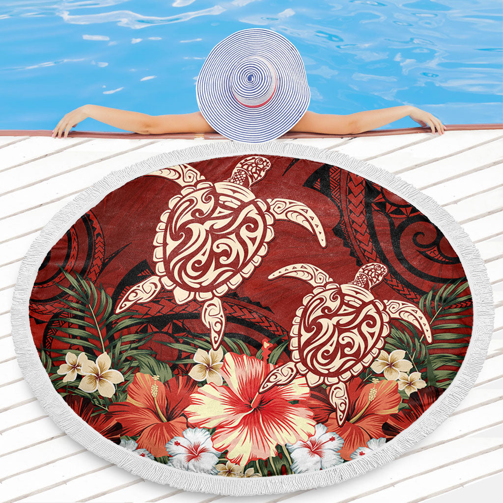 Hawaii Beach Blanket Polynesia Turtle Drawing Tropical Flower
