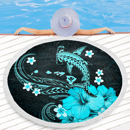 Hawaii Beach Blanket Kanaka Map And Shark Tribal Tattoo Turquoise