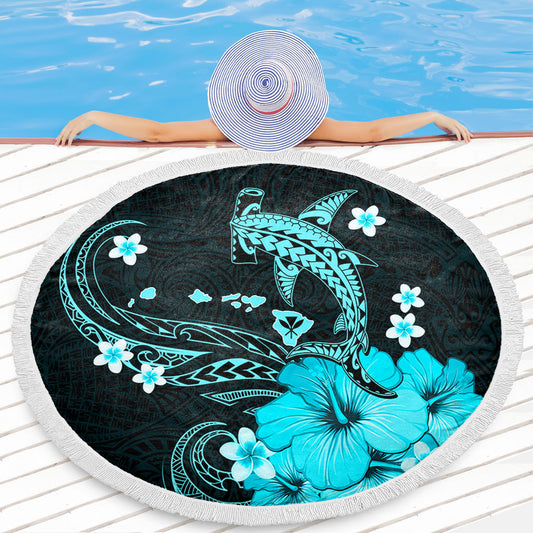 Hawaii Beach Blanket Kanaka Map And Shark Tribal Tattoo Turquoise