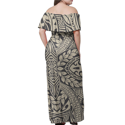 Polynesian Woman Off Shoulder Long Dress - Polynesian Pattern 15