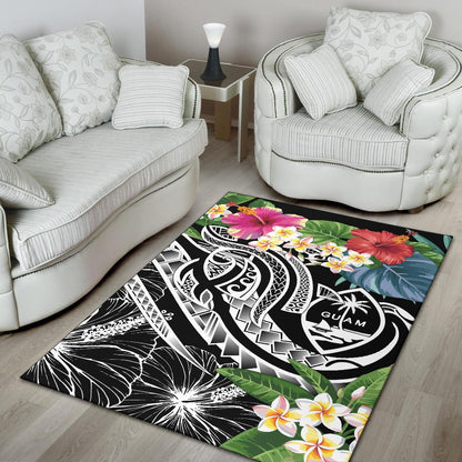 Guam Polynesian Area Rug - Summer Plumeria (Black)