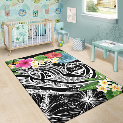 Guam Polynesian Area Rug - Summer Plumeria (Black)