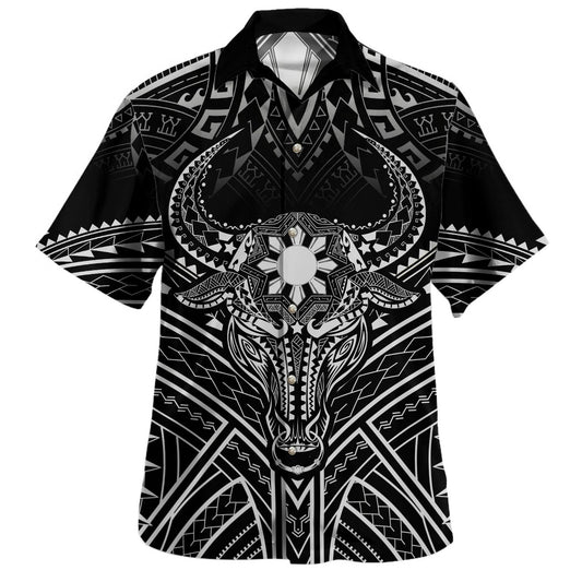Philippines Filipinos Hawaiian Shirt Tribal Koner Water Buffalo Tattoo White Ver.1