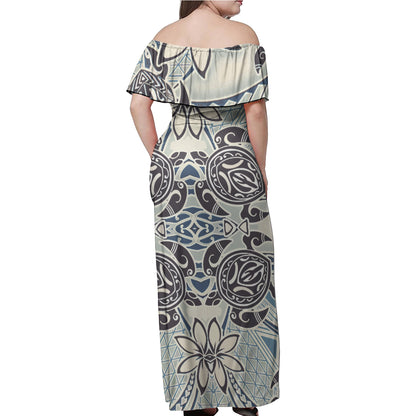 Polynesian Woman Off Shoulder Long Dress - Polynesian Pattern 17