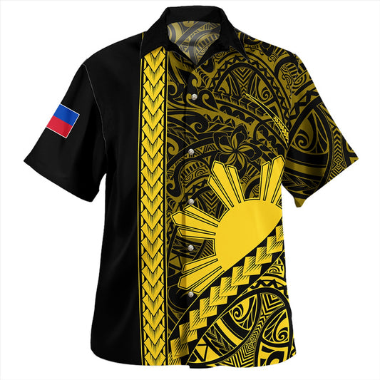 Philippines Hawaiian Shirt Tribal Polynesian Sun Yellow