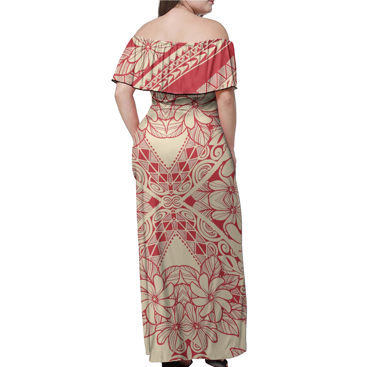 Polynesian Woman Off Shoulder Long Dress - Polynesian Pattern 18