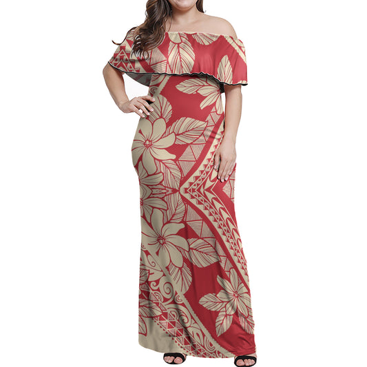 Polynesian Woman Off Shoulder Long Dress - Polynesian Pattern 18
