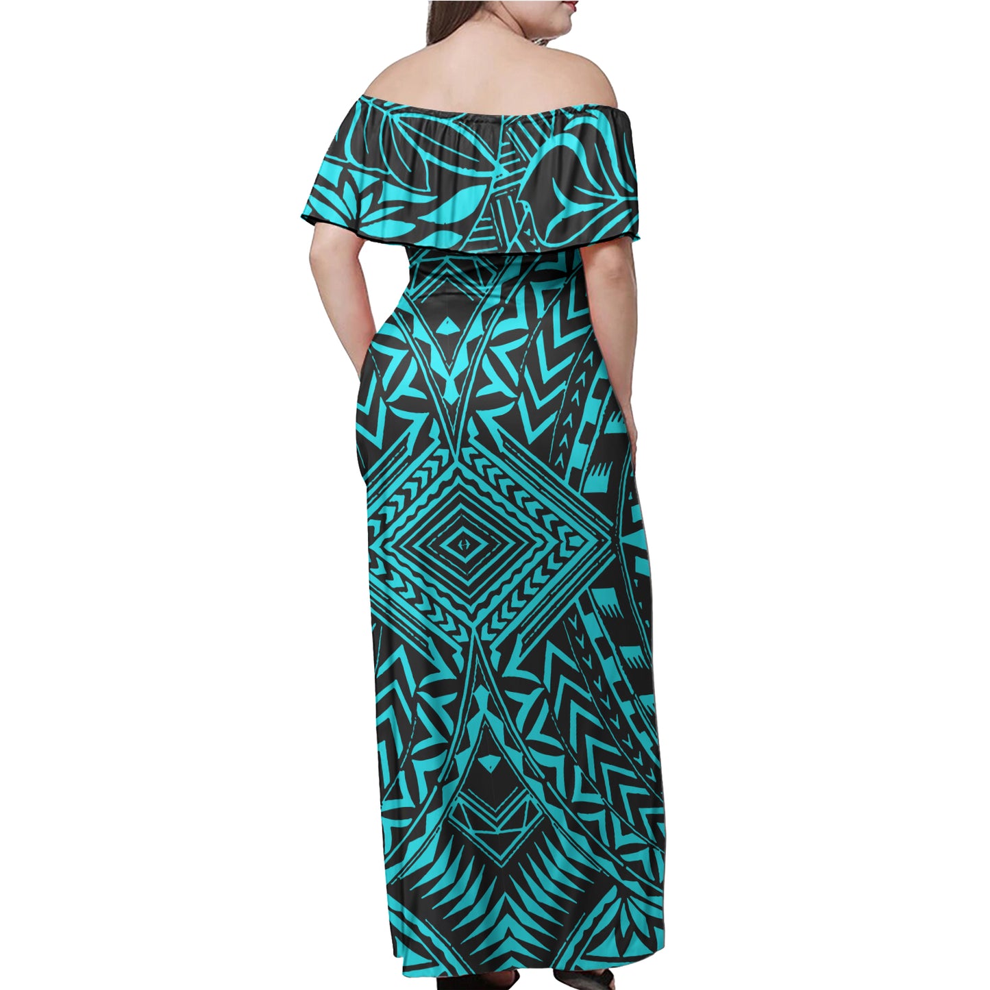 Polynesian Woman Off Shoulder Long Dress - Polynesian Pattern 19