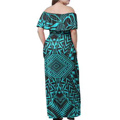 Polynesian Woman Off Shoulder Long Dress - Polynesian Pattern 19