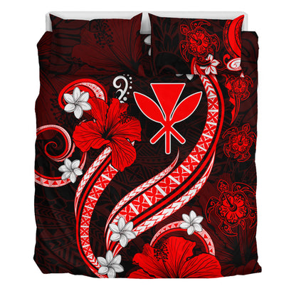 Hawaii Bedding Set Kanaka Maoli Hibiscus Turtle Ocean Pacific Red Style