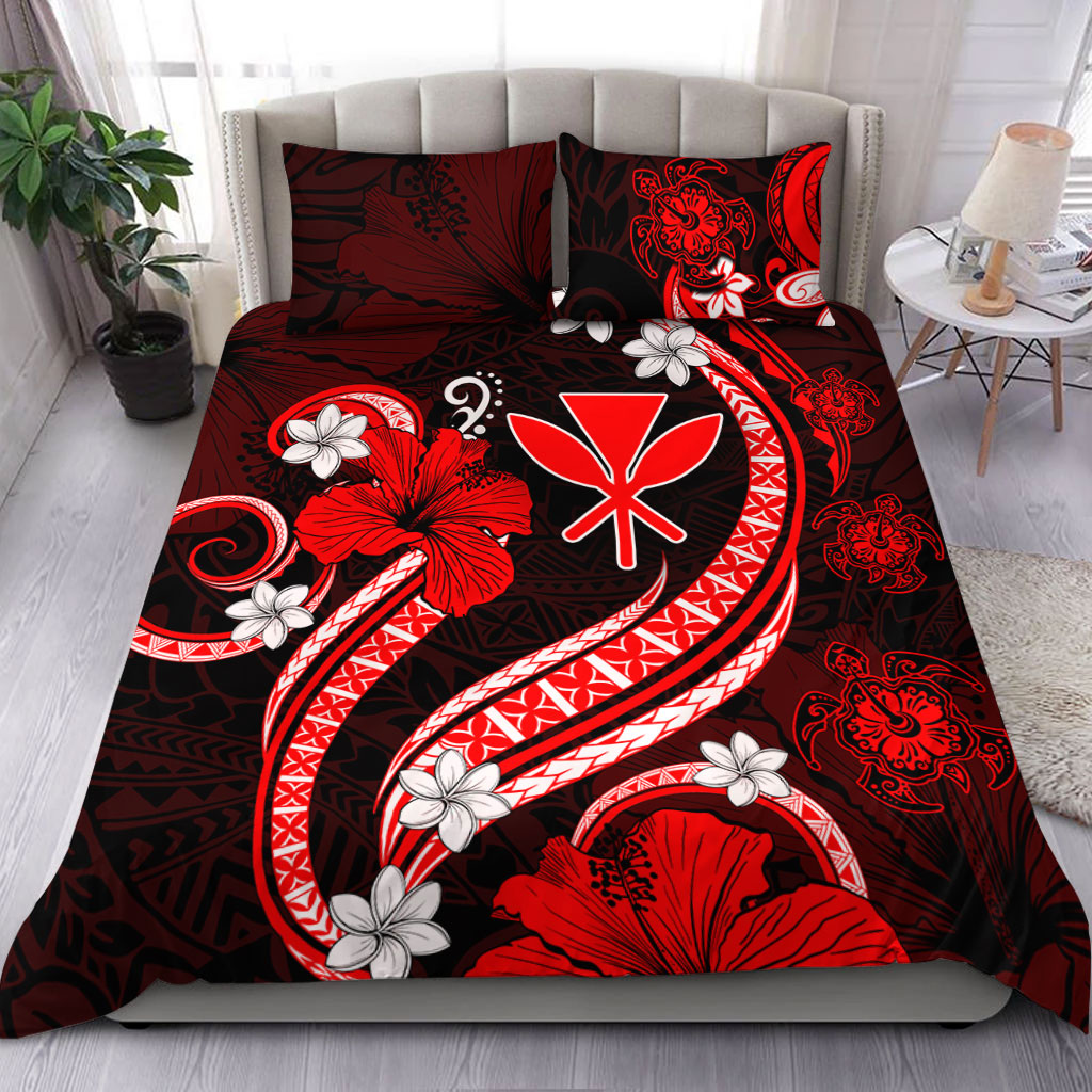 Hawaii Bedding Set Kanaka Maoli Hibiscus Turtle Ocean Pacific Red Style