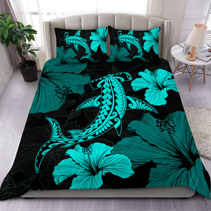 Hawaii Bedding Set Hammerhead Shark Hibiscus Flower