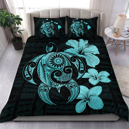 Hawaii Bedding Set Hibiscus Plumeria Mix Polynesian Turtle
