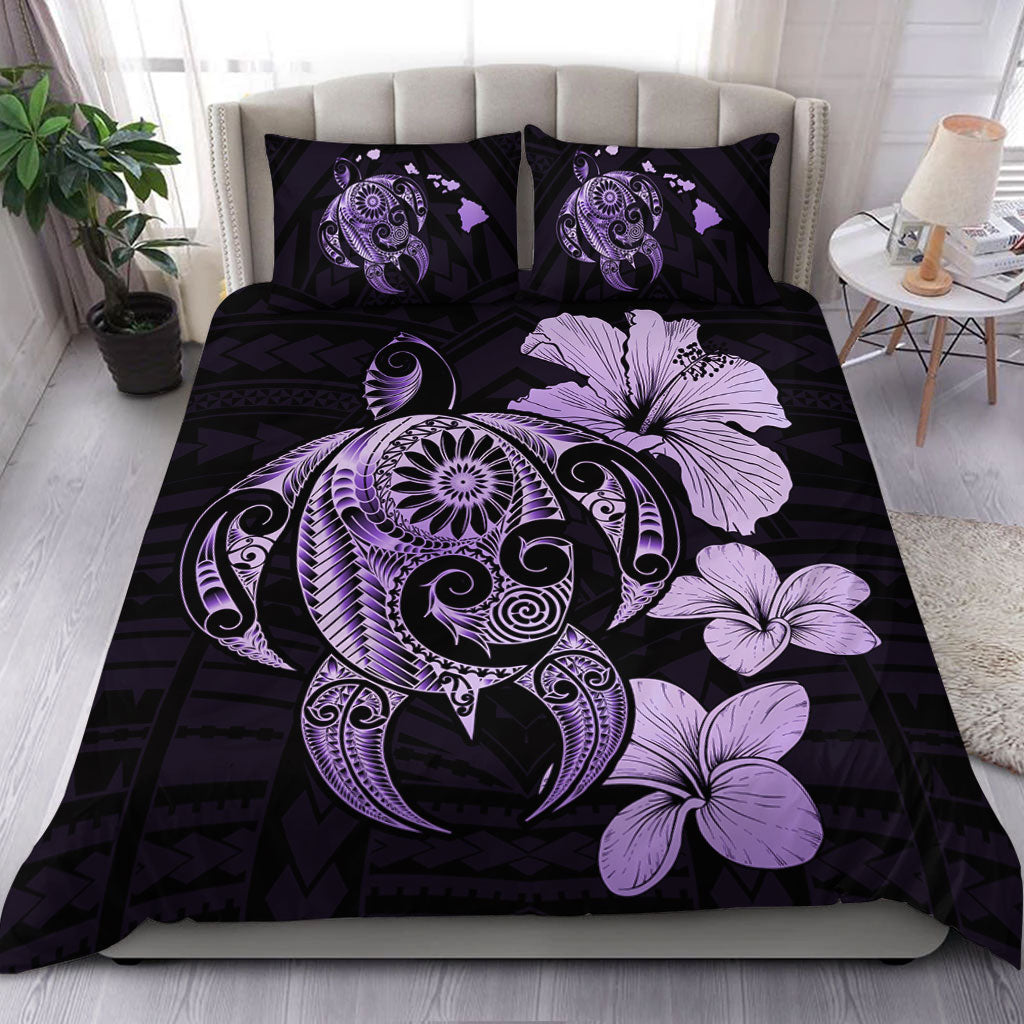 Hawaii Bedding Set Hibiscus Plumeria Mix Polynesian Turtle