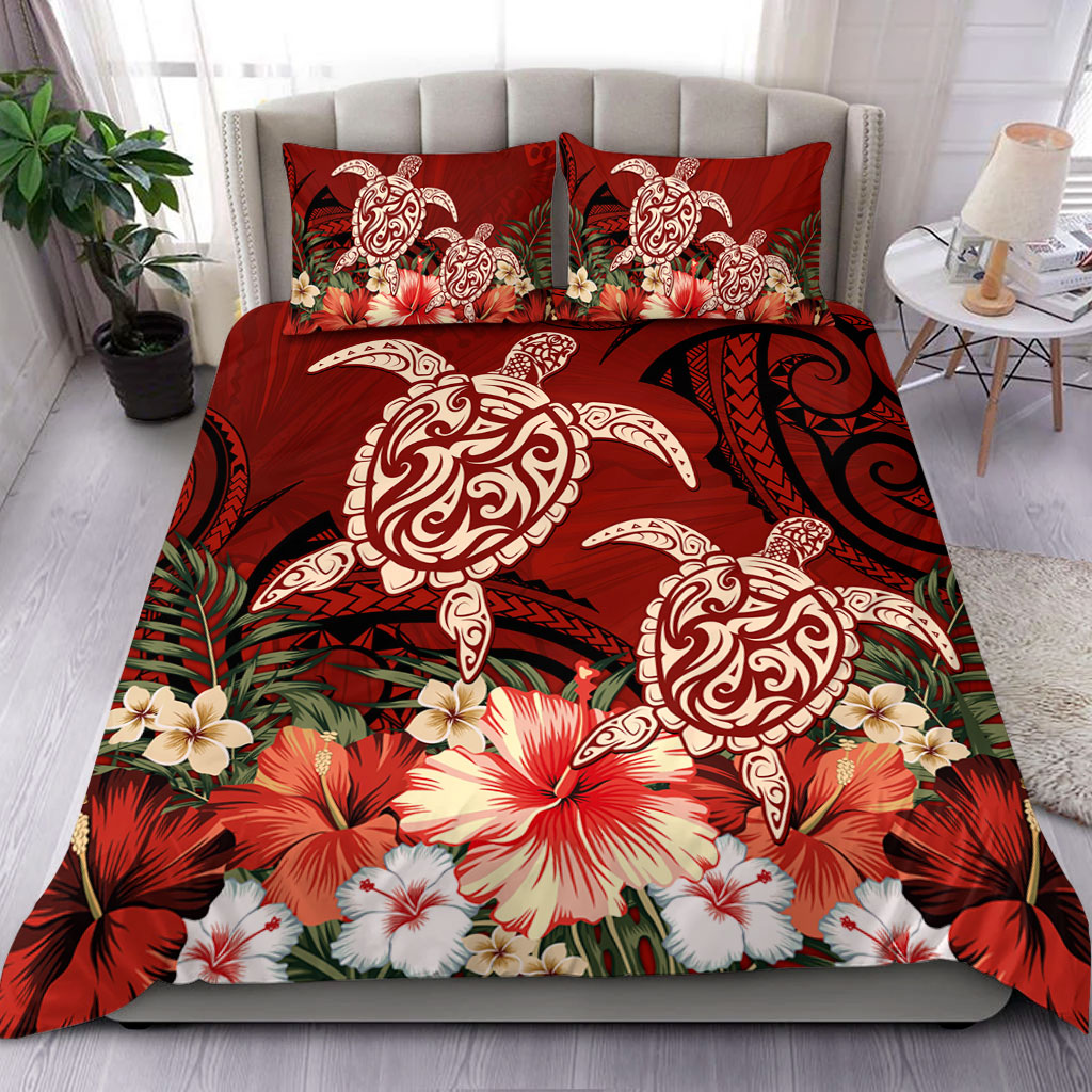 Hawaii Bedding Set Polynesia Turtle Drawing Tropical Flower
