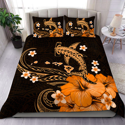 Hawaii Bedding Set Kanaka Map And Shark Tribal Tattoo